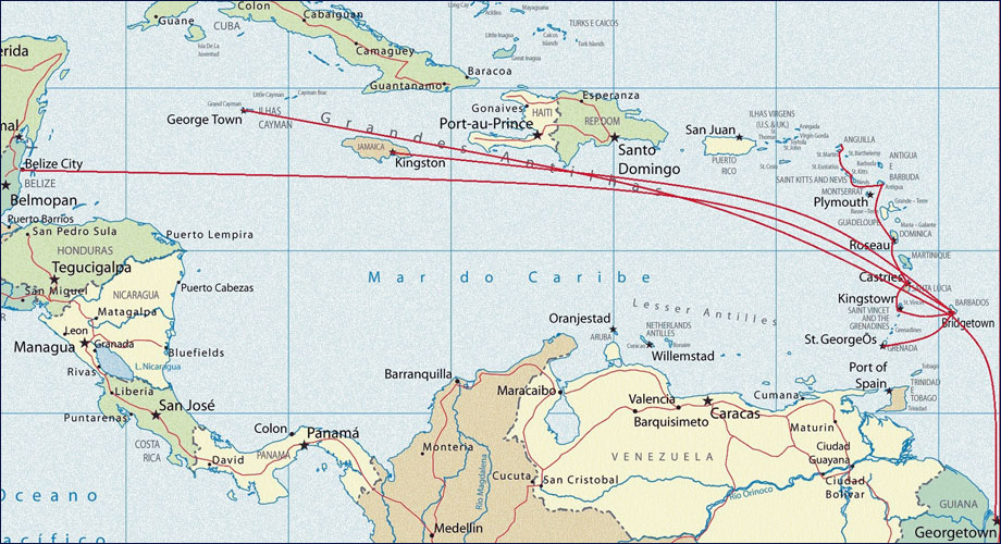 Schooner Ruth - Caribbean Voyage Map